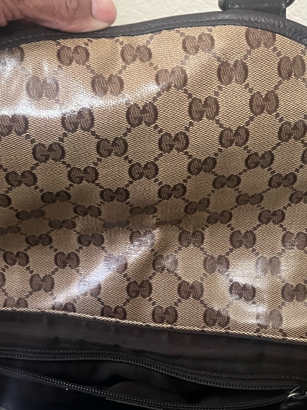 Gucci Beige and Dark Brown Monogram Messenger Bag - Picture 5 of 8